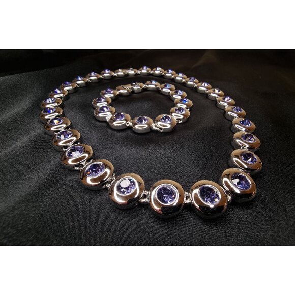 Vintage Nolan Miller Purple Crystal Necklace And Bracelet Set In Silver Tone Set - Picture 4 of 6
